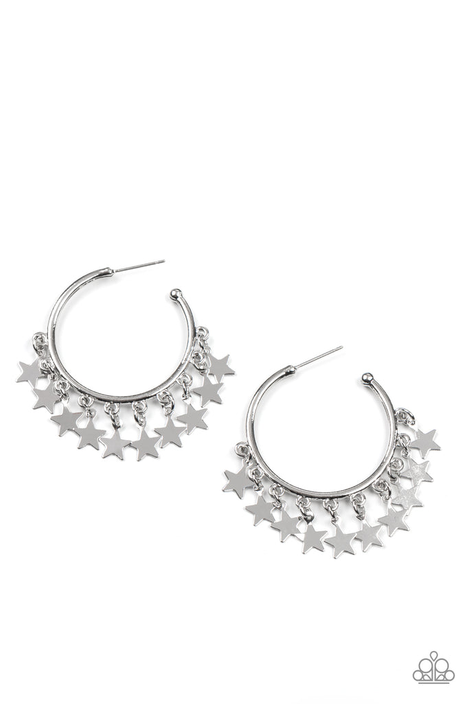 Happy Independence Day - Silver Post Hoop Earring-Paparazzi