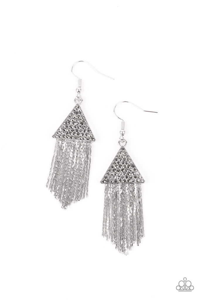 Pyramid SHEEN - Silver Earring-Paparazzi - The Sassy Sparkle