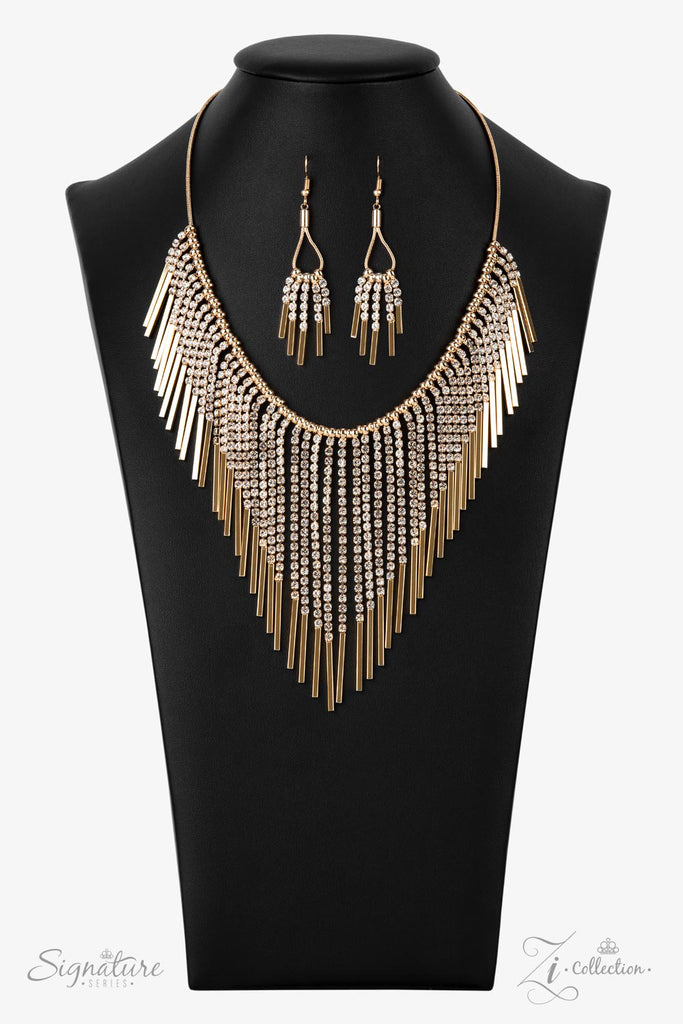 Seemingly separated by dainty gold beads, shimmery strands of white rhinestones majestically morph into gold rectangular frames along a sleekly rounded snake chain. The glamorously golden getup stacks into timelessly tapered tassels, creating a flauntable fringe below the collar. Features an adjustable clasp closure.