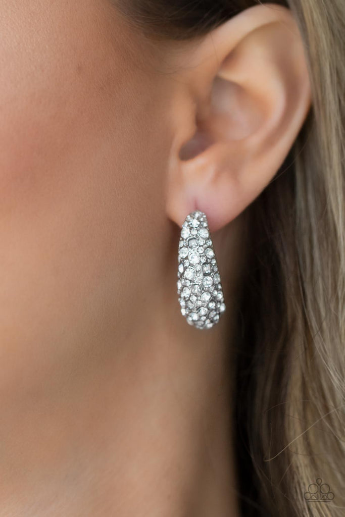 Glamorously Glimmering - White Hoop Earring-Paparazzi