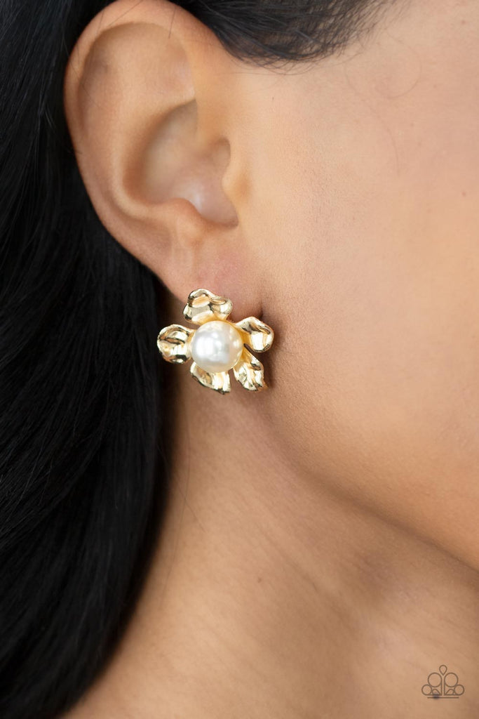 Apple Blossom Pearls - Gold Earring-Paparazzi