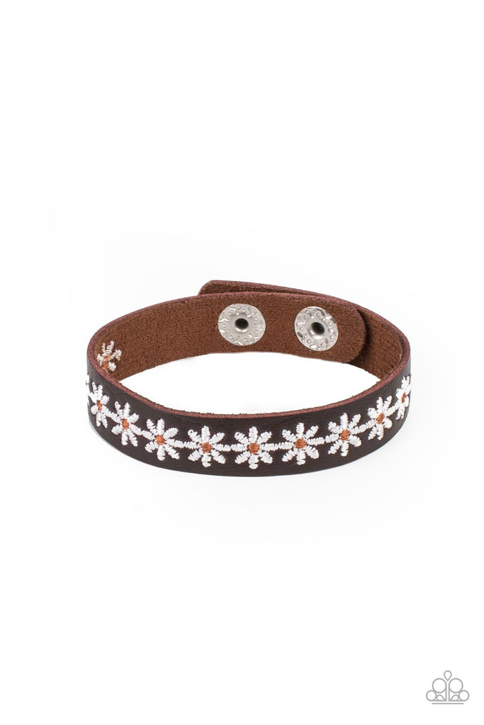 Wildflower Wayfarer - White Urban Leather Bracelet-Paparazzi