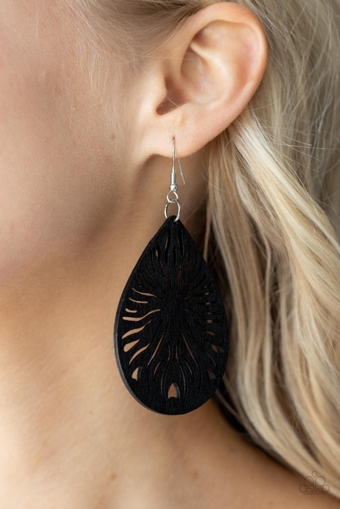 Sunny Incantations - Black Wood Earring-Paparazzi