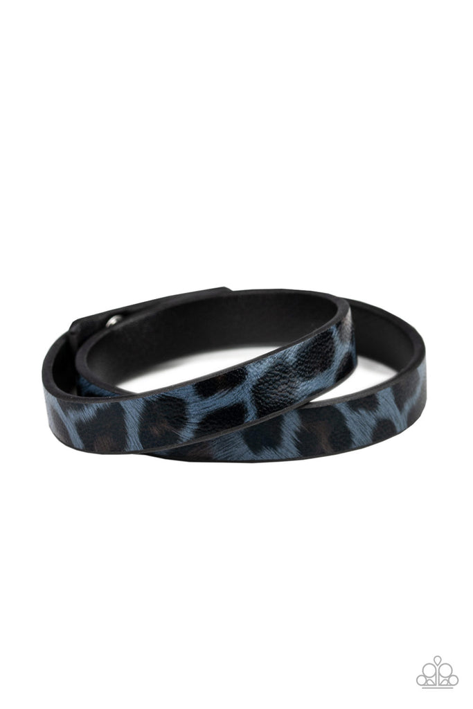 Paparazzi-All GRRRirl-Blue and black cheetah-wrap and snap Bracelet-leather - The Sassy Sparkle