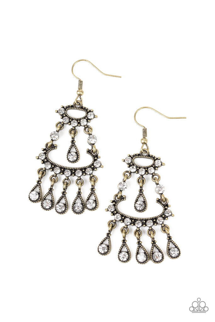 Chandelier Shimmer-Brass-Paparazzi Earring - The Sassy Sparkle