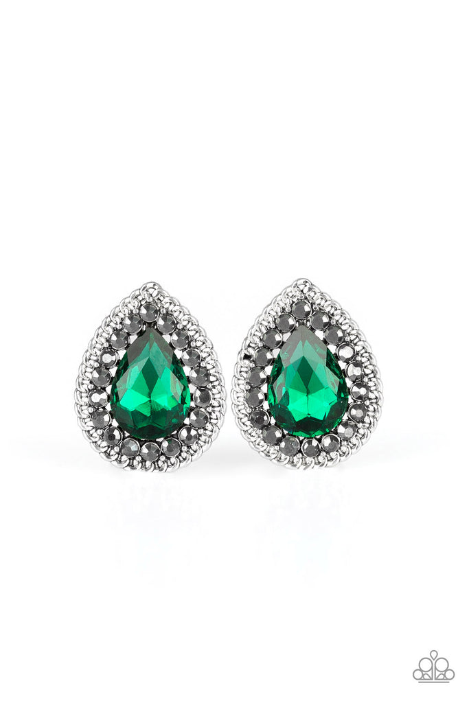 Debutante Debut-Green Earring-Post-Emerald Rhinestone-Paparazzi - The Sassy Sparkle