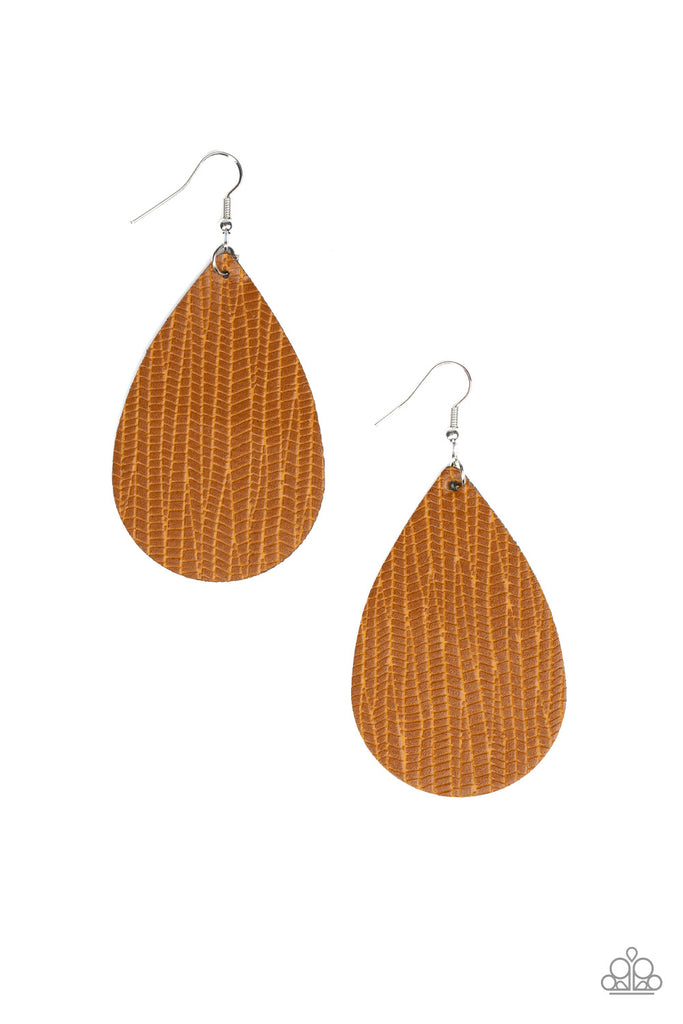 Natural Resources-Yellow Paparazzi Leather Earrings - The Sassy Sparkle