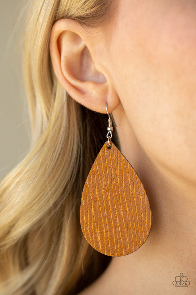 Natural Resources-Yellow Paparazzi Leather Earrings - The Sassy Sparkle