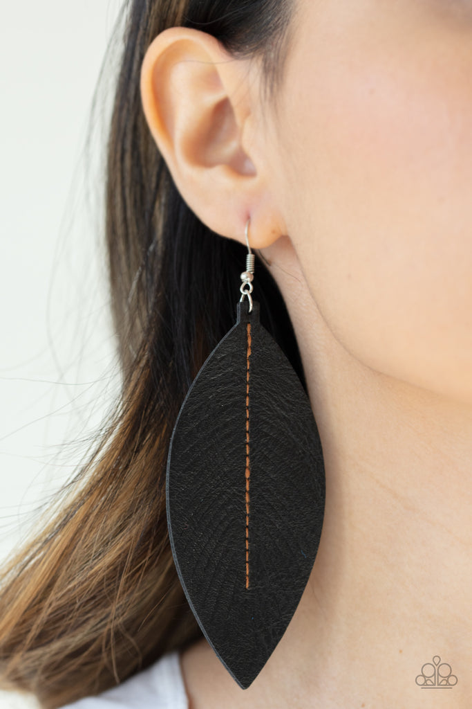 Naturally Beautiful-Black Leather Earrings - The Sassy Sparkle