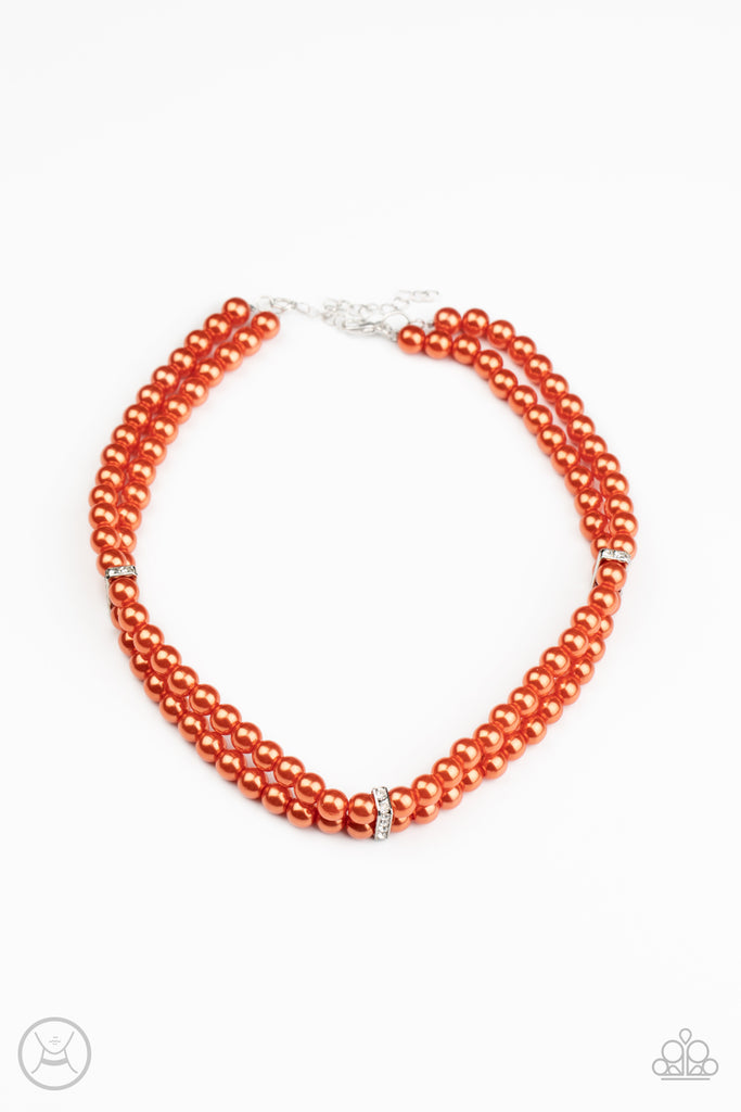 Put On Your Party Dress - Orange Pearl Choker Necklace-Paparazzi