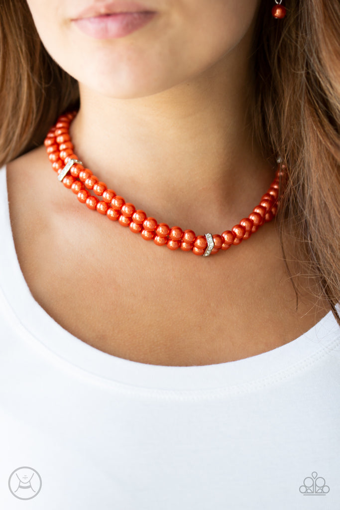 Put On Your Party Dress-Orange Pearl Choker Necklace-Paparazzi - The Sassy Sparkle