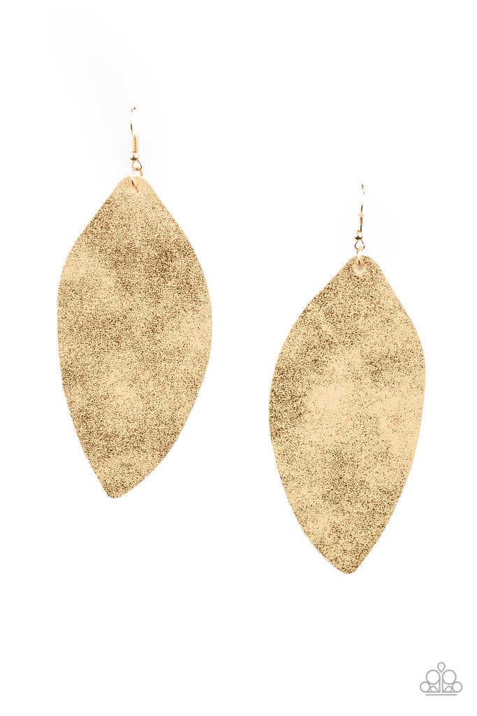 Serenely Smattered-Gold Earrings $5 Paparazzi-Leather - The Sassy Sparkle