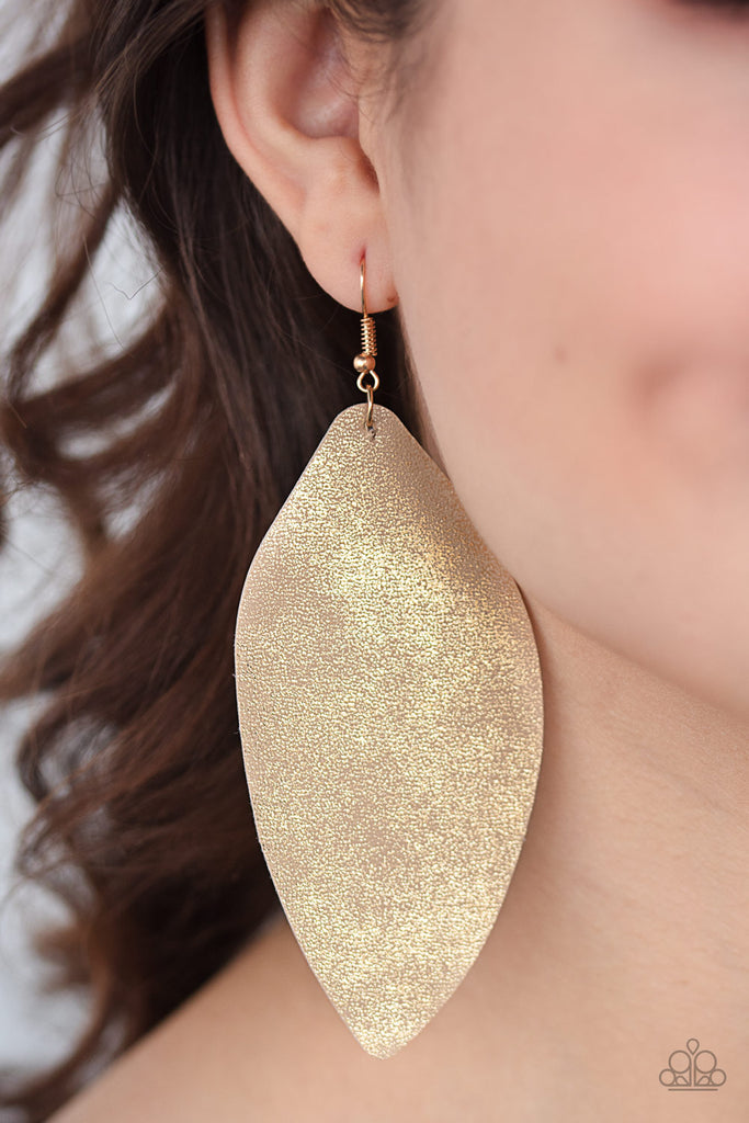 Serenely Smattered-Gold Earrings $5 Paparazzi-Leather - The Sassy Sparkle