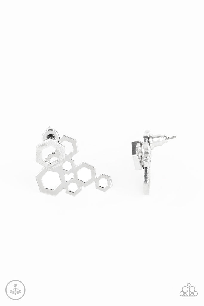 Paparazzi Six-Sided Shimmer-Silver Jacket Earring - The Sassy Sparkle