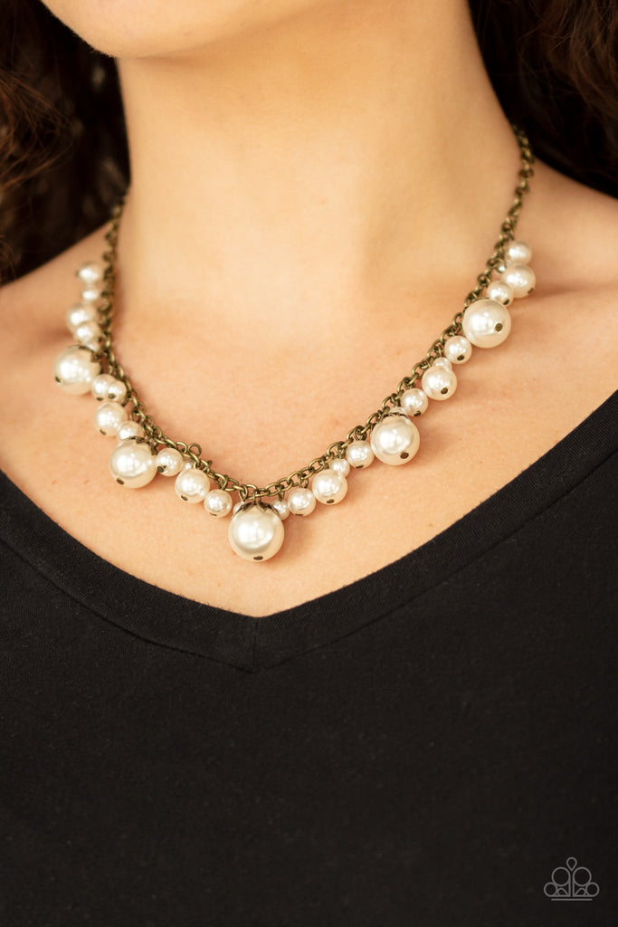 Uptown Pearls - Brass Necklace-Paparazzi