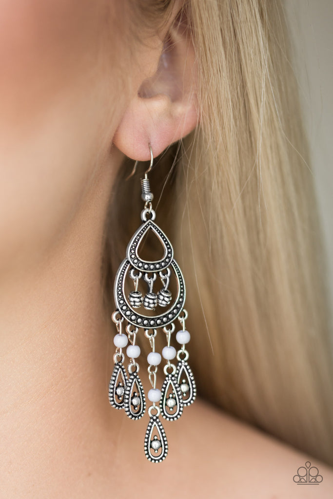 Eastern Excursion-Silver Earring-Gray Bead-Paparazzi - The Sassy Sparkle