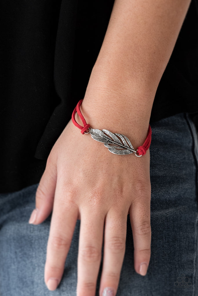 Faster Than FLIGHT-Red Bracelet-Feather-Paparazzi - The Sassy Sparkle