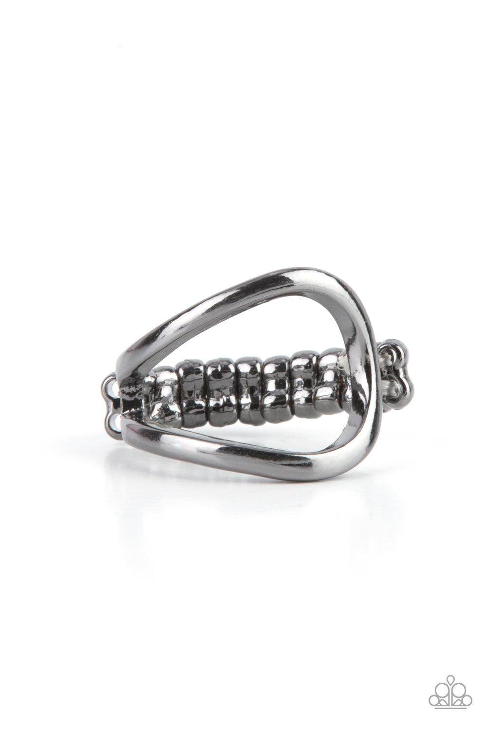 Fill The Gap - Black Gunmetal Ring-Paparazzi