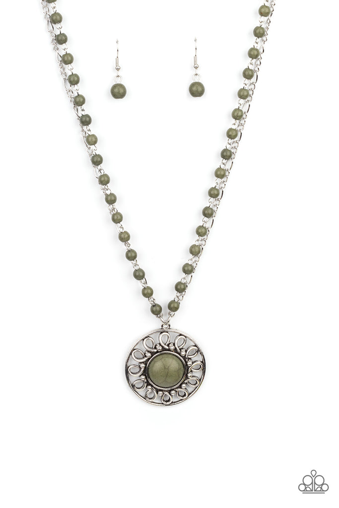 Sahara Suburb - Green Stone Necklace-Paparazzi