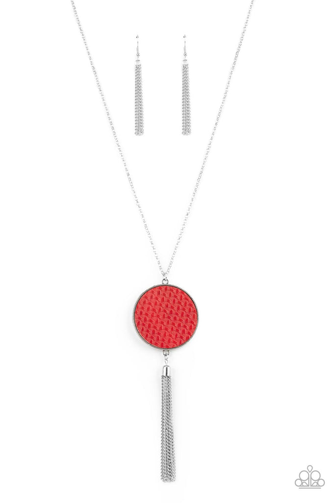 Wondrously Woven - Red Leather Tassel Necklace-Paparazzi