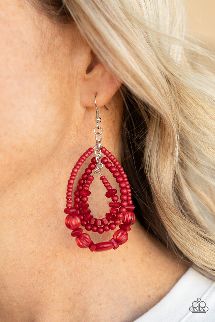 Prana Party - Red Earring-Paparazzi