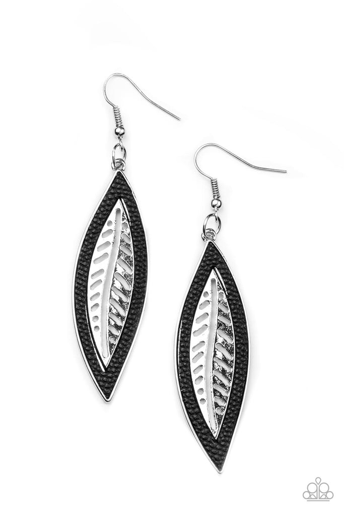 Leather Lagoon - Black Leather Earring-Paparazzi