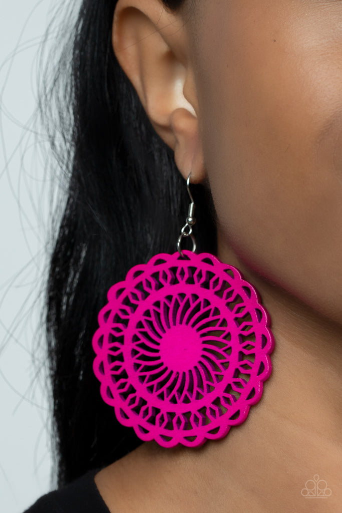 Island Sun - Pink Wood Earring-Paparazzi