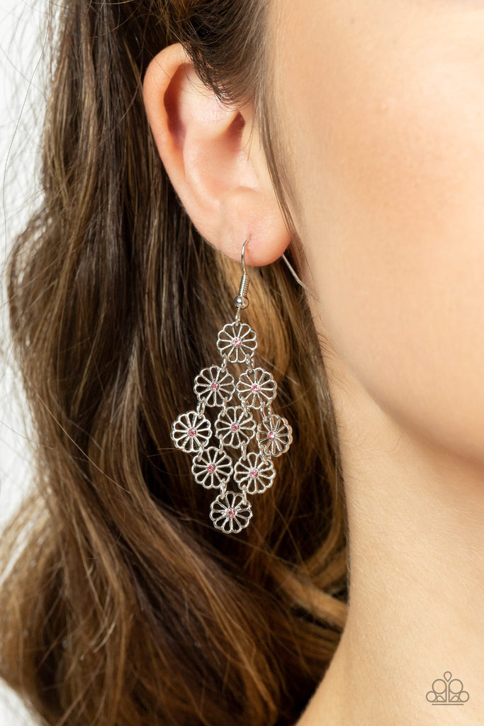 Bustling Blooms - Pink Earring-Paparazzi