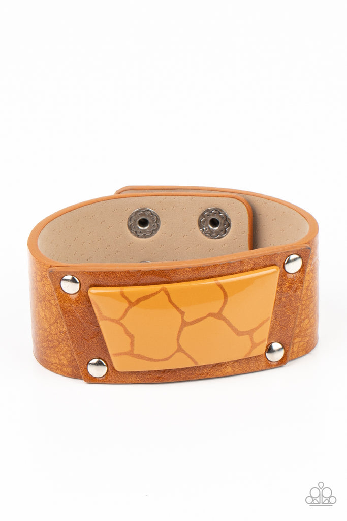 Geo Glamper - Brown Leather Urban Bracelet-Paparazzi