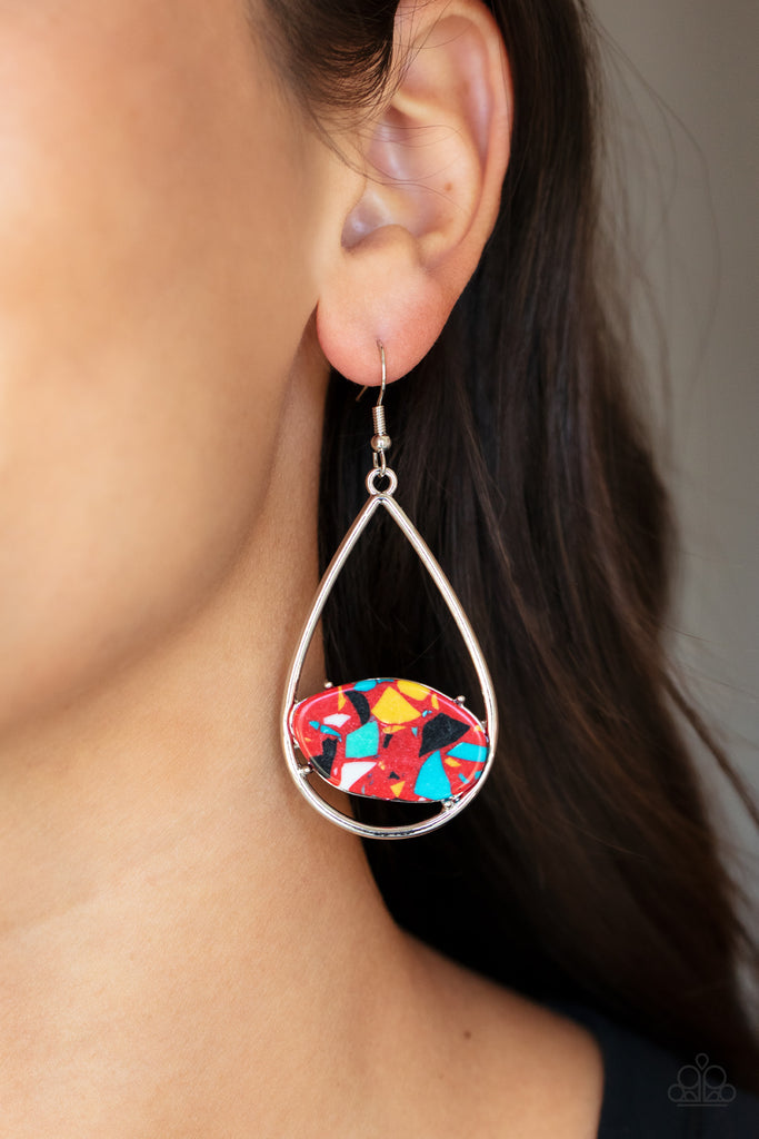 Tropical Terrazzo - Red Stone Earring-Paparazzi