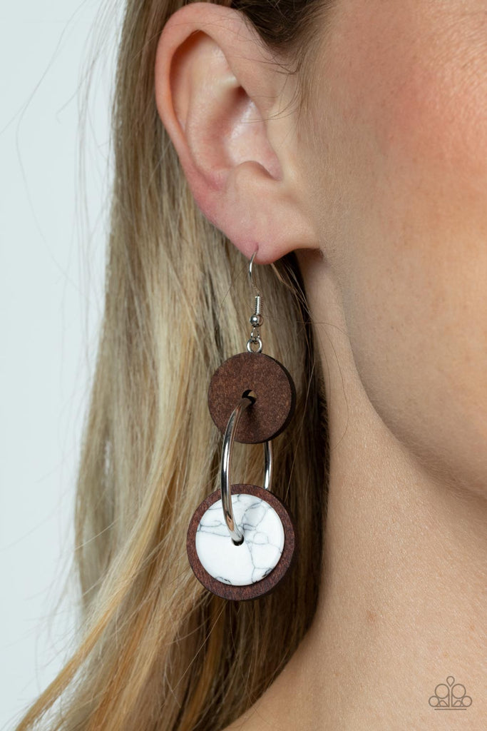 Artisanal Aesthetic - White Wood Stone Earring-Paparazzi