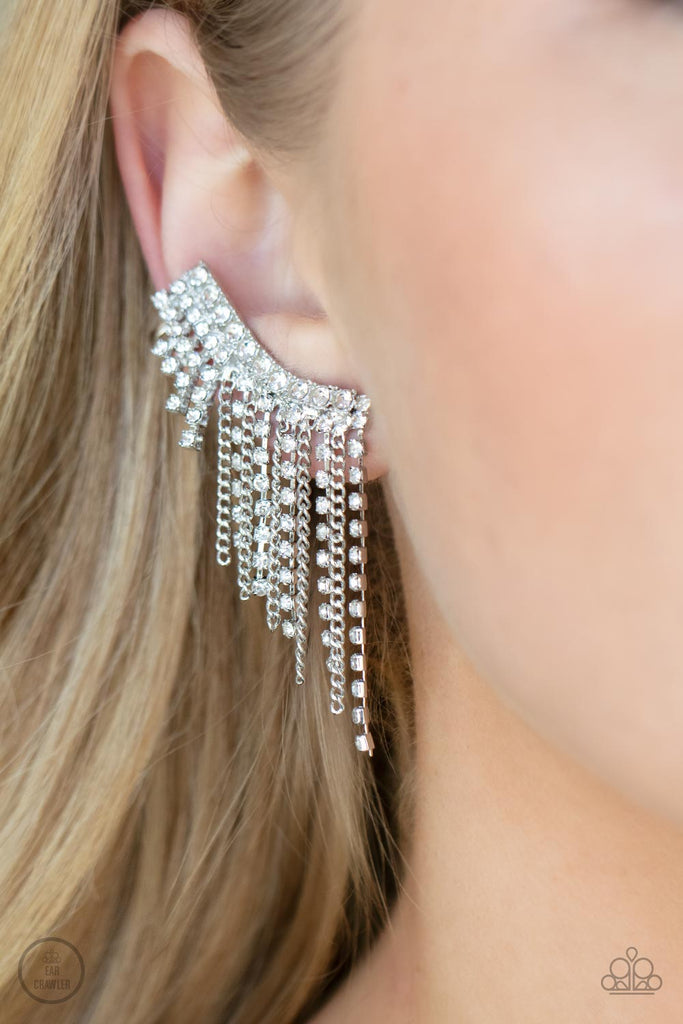 Thunderstruck Sparkle - White Earring-Paparazzi