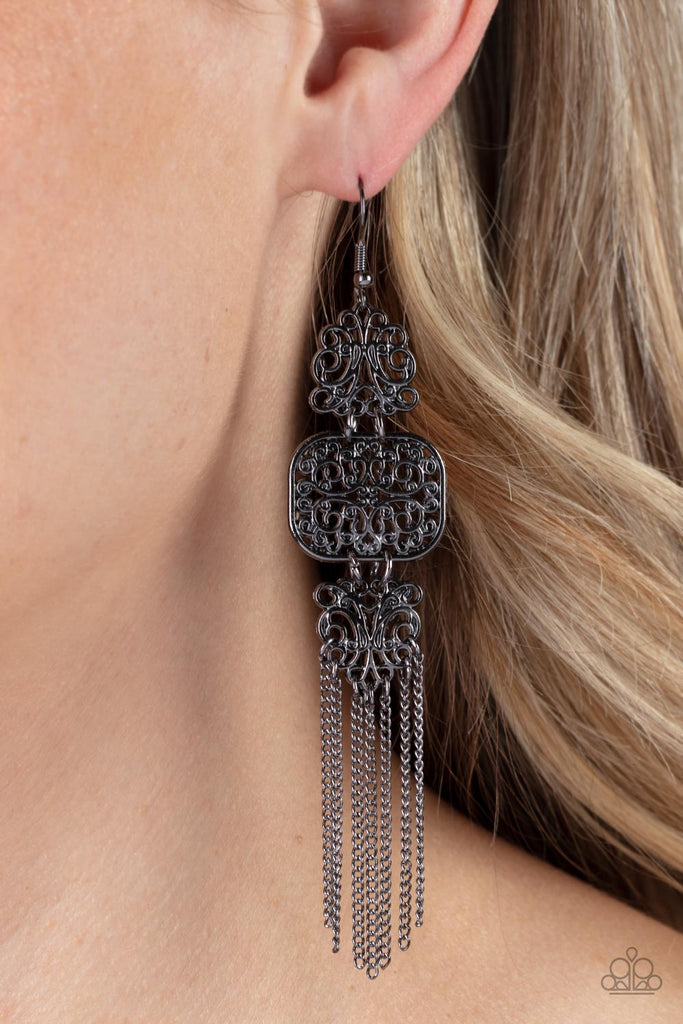 Eastern Elegance - Black Gunmetal Earring-Paparazzi