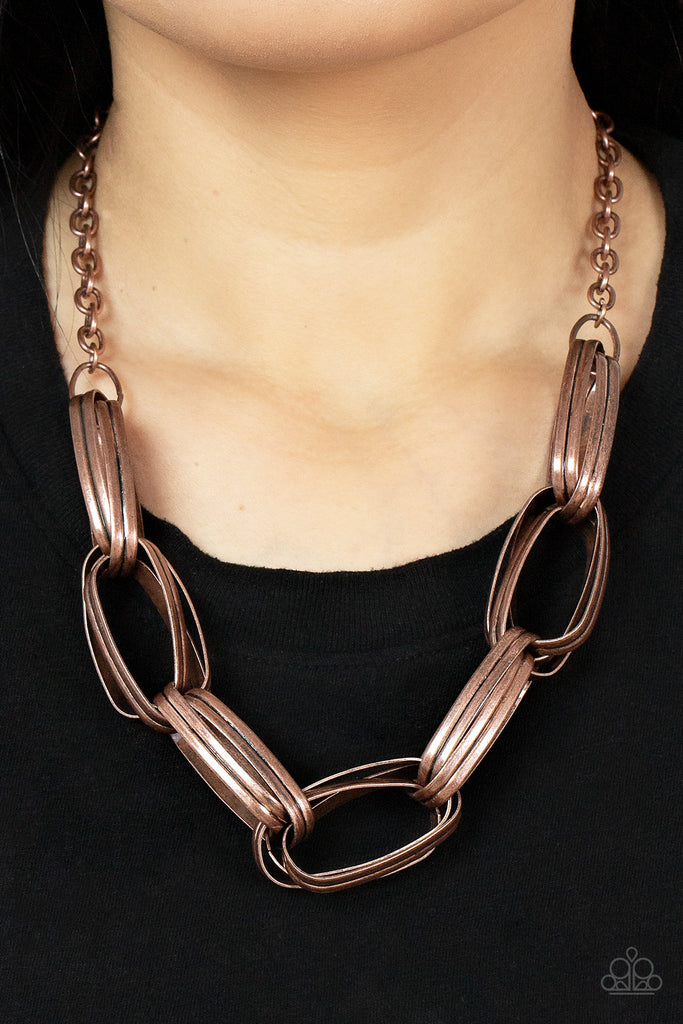 Fiercely Flexing - Copper Necklace-Paparazzi