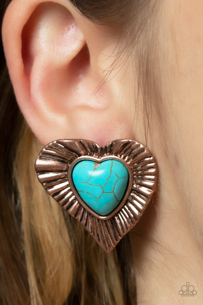 Rustic Romance - Copper Stone Post Earring-Paparazzi