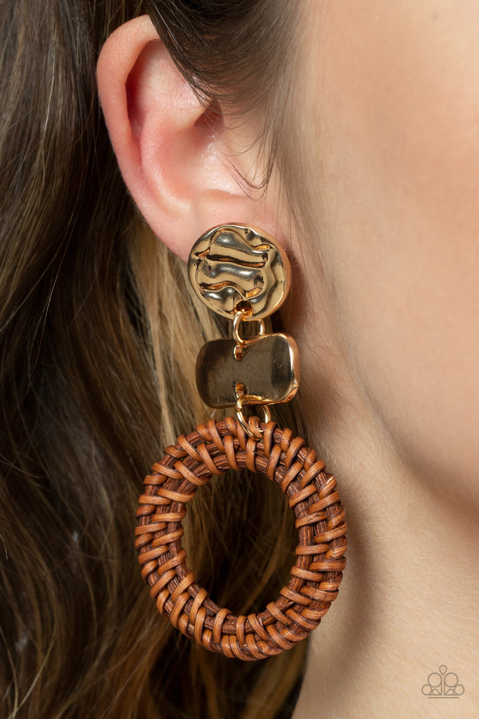 Woven Whimsicality - Gold Post Earring-Paparazzi