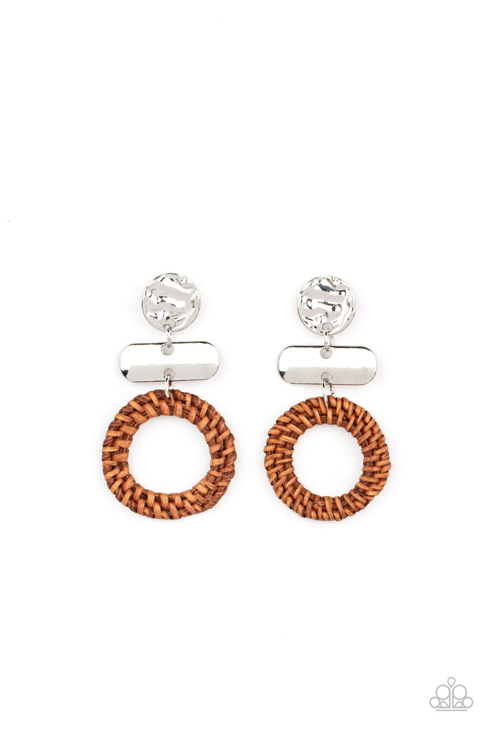 Woven Whimsicality - Brown (Silver) Post Earring-Paparazzi