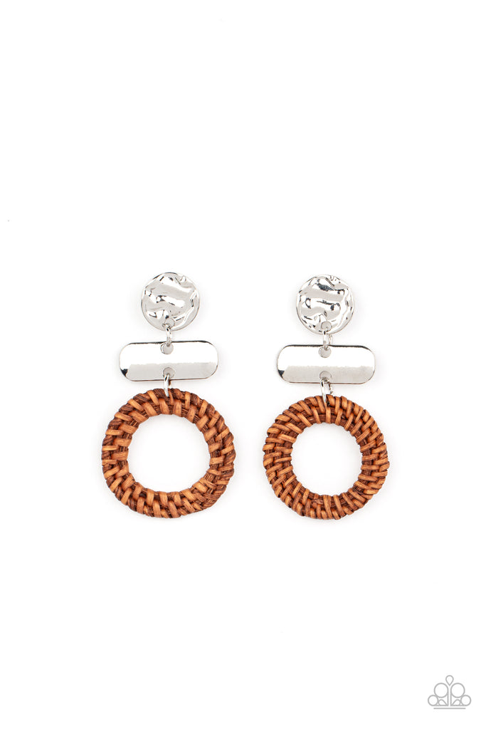 Woven Whimsicality - Brown Post Earring-Paparazzi