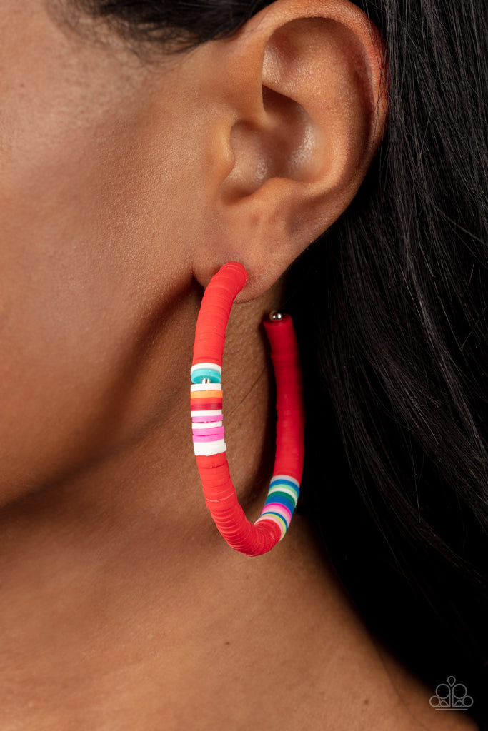 Colorfully Contagious - Red Post Hoop Earring-Paparazzi