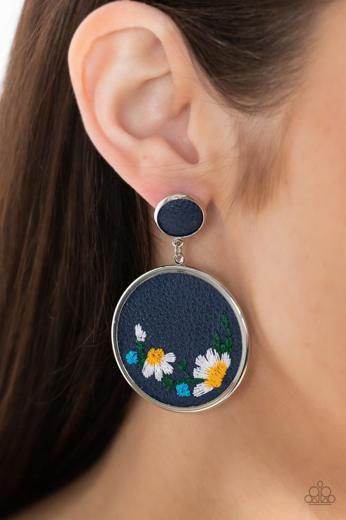 Embroidered Gardens - Blue Earring-Paparazzi