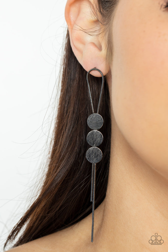 Bolo Beam - Black Gunmetal Post Earring-Paparazzi