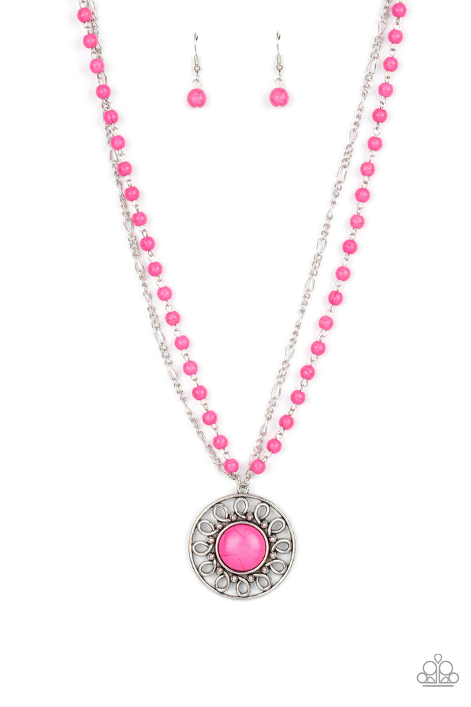 Sahara Suburb - Pink Stone Necklace-Paparazzi