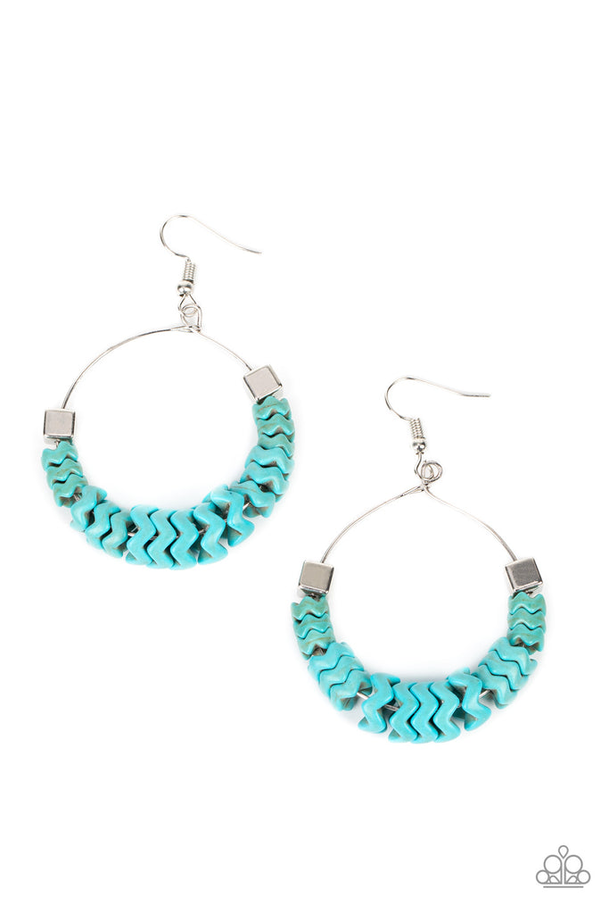 Capriciously Crimped - Blue Stone Earring-Paparazzi