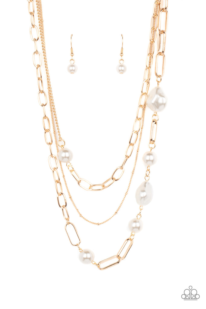 Modern Innovation - Gold Pearl Necklace-Paparazzi