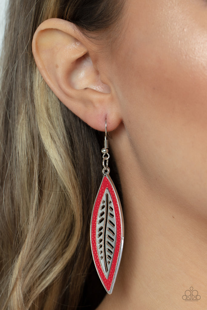 Leather Lagoon - Red Earring-Paparazzi