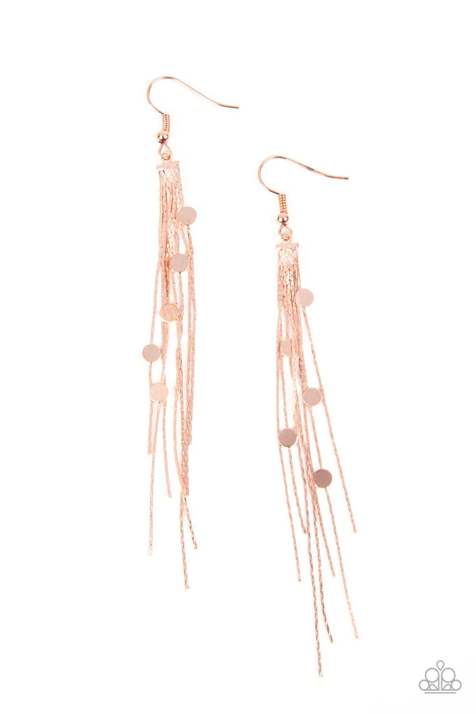 Cosmic Cascade - Copper Tassel Earring-Paparazzi