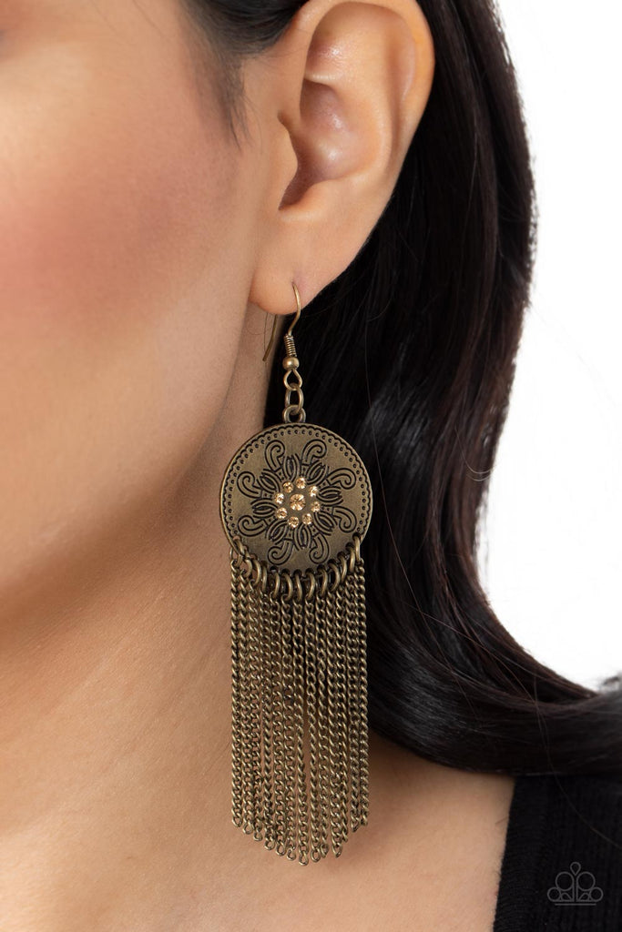 Fringe Control - Brass Earring-Paparazzi