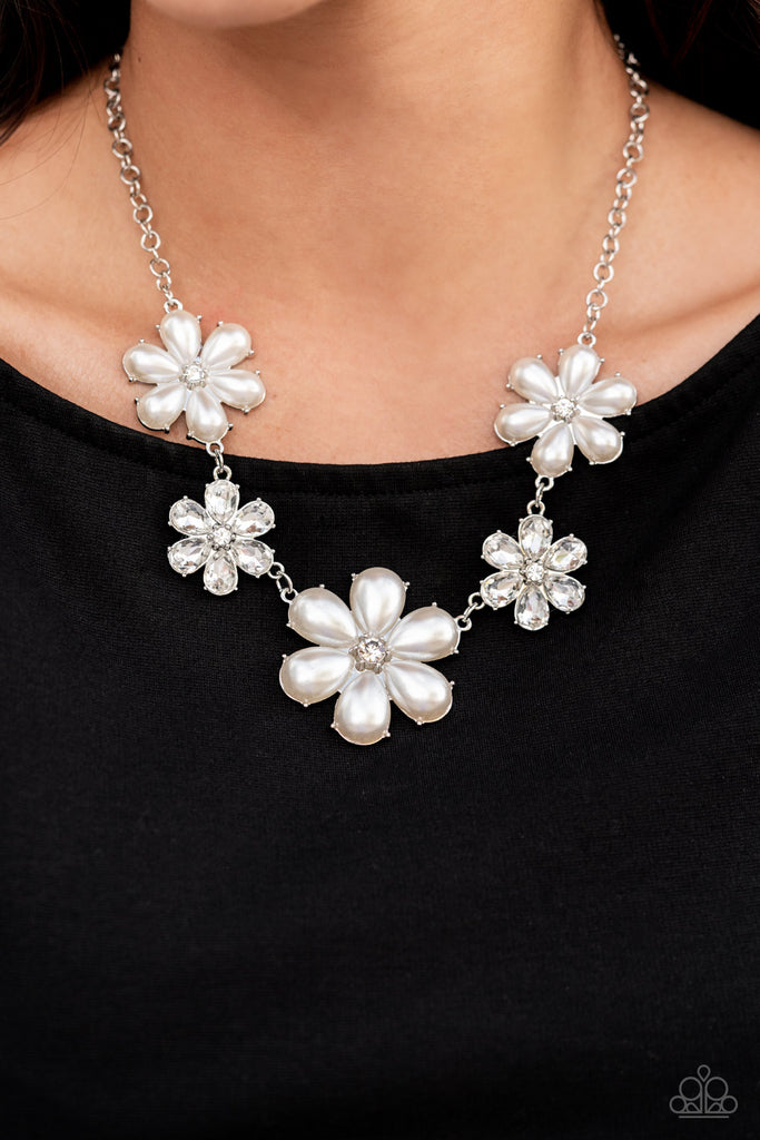 Fiercely Flowering - White Pearl Necklace-Paparazzi