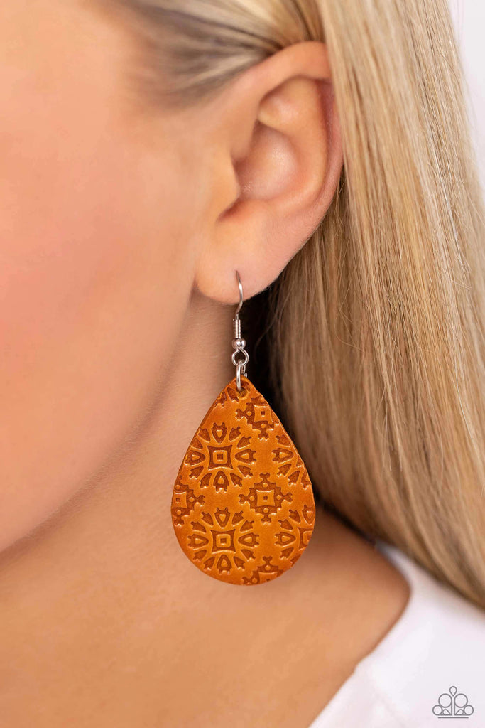 Stylishly Subtropical - Orange Leather Earring-Paparazzi