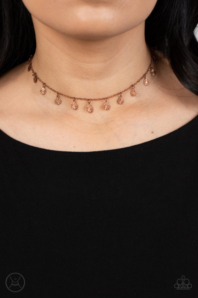 Chiming Charmer - Vintage Copper Choker Necklace-Paparazzi